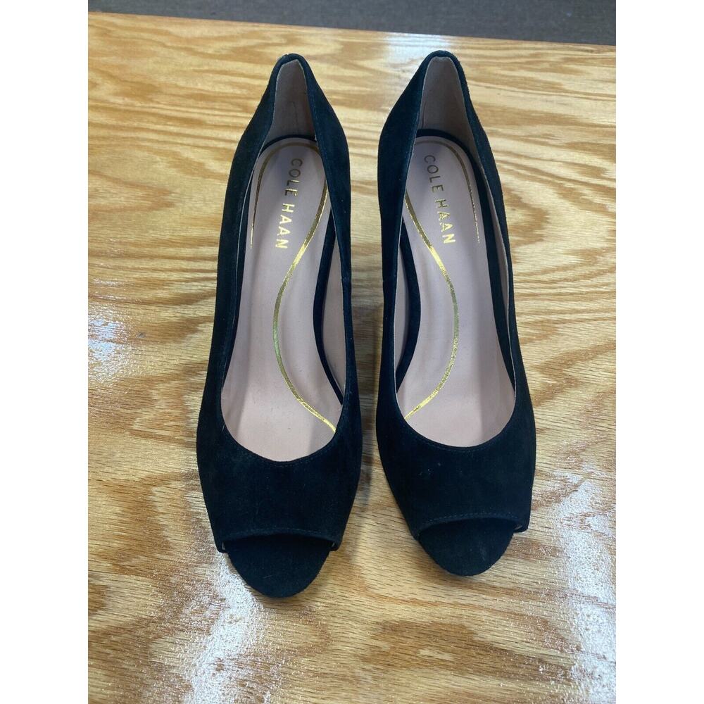 Cole Haan Women's Black Slip On Drado Peep Toe Platform Pump Heels Size 6B S17